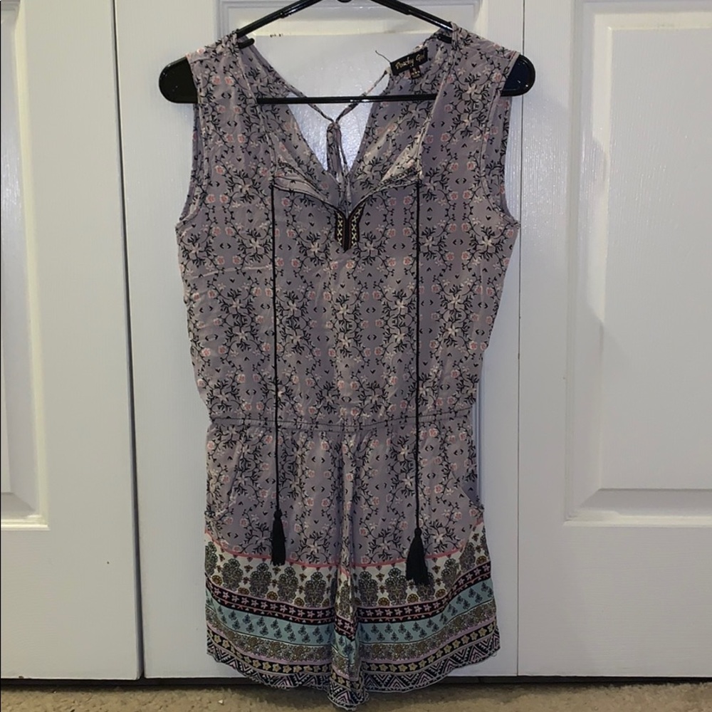 Lilac, Floral, Sleeveless Romper